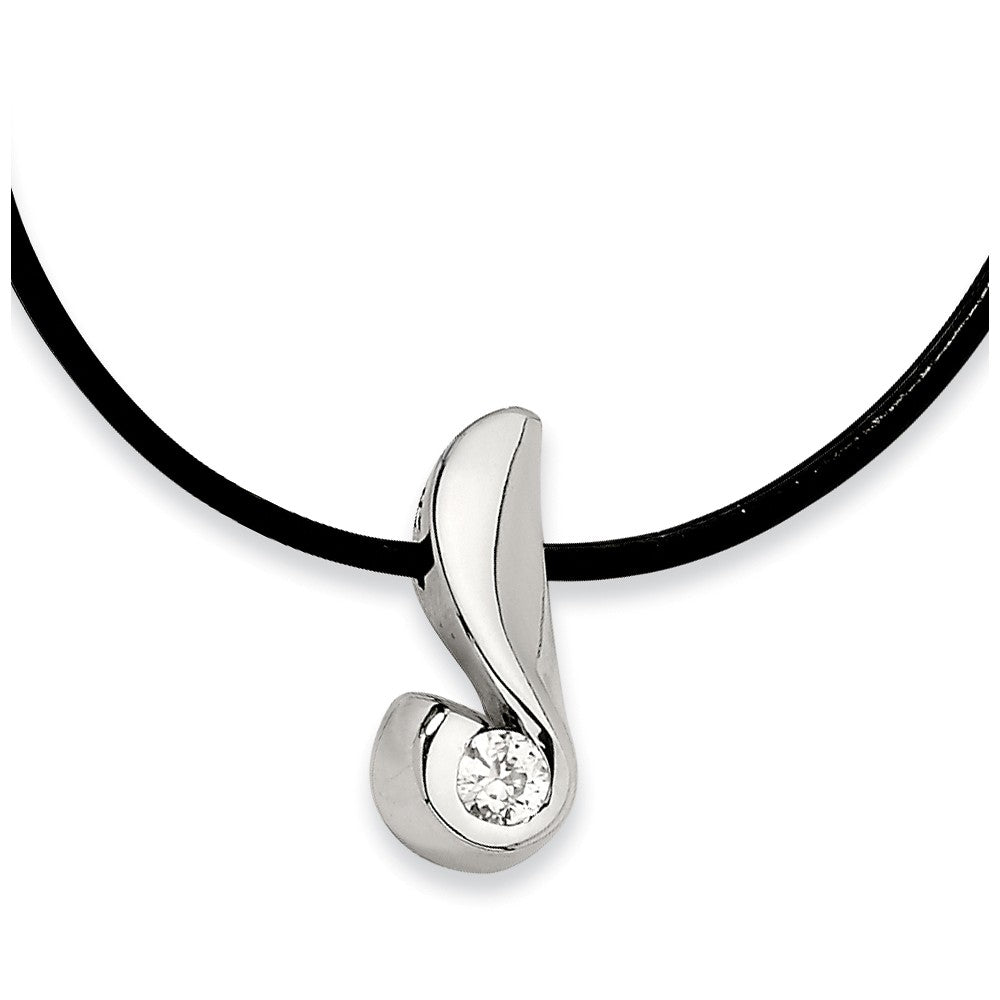 Women&#39;s Stainless Steel Embraced Gem Necklace with Cubic Zirconia, Item N8403 by The Black Bow Jewelry Co.