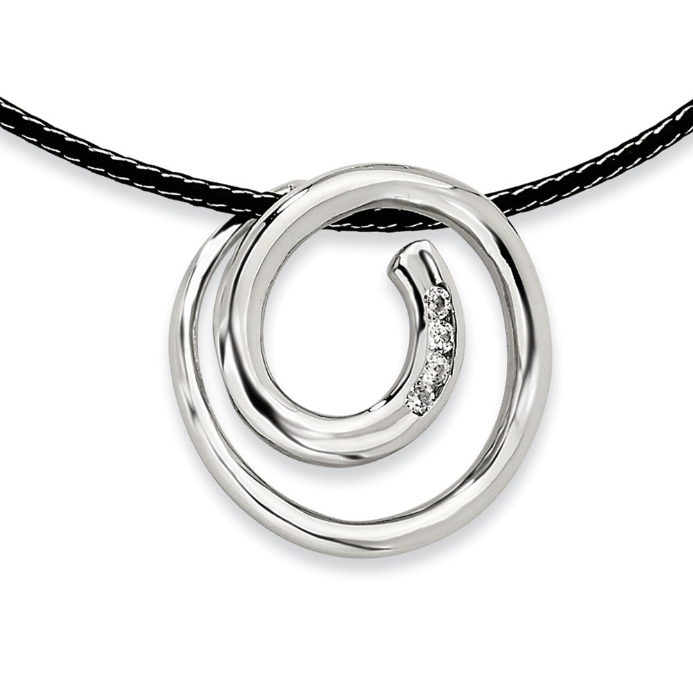 Women&#39;s Stainless Steel Swirling Gem Necklace with Cubic Zirconia, Item N8406 by The Black Bow Jewelry Co.