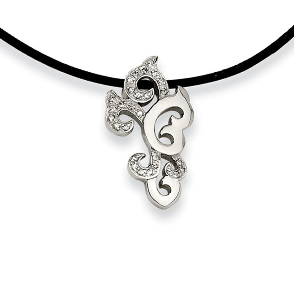 Women&#39;s Stainless Steel Swirl Necklace with Cubic Zirconia, Item N8411 by The Black Bow Jewelry Co.