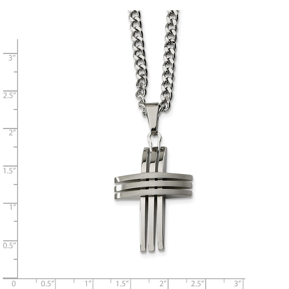Alternate view of the Stainless Steel Three Bar Cross and Curb Chain Necklace - 24 Inch by The Black Bow Jewelry Co.