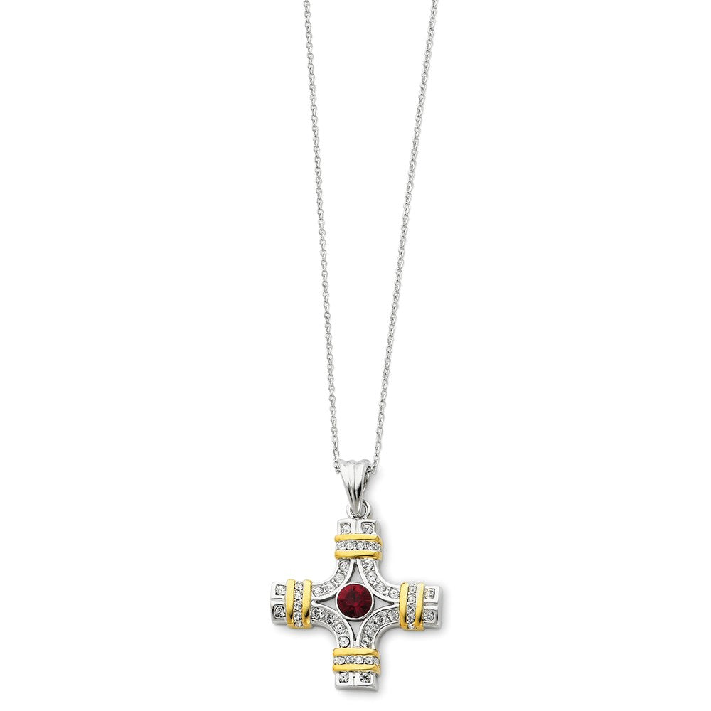 Wisdom CZ Cross Necklace in Gold Tone &amp; Rhodium Plated Silver, Item N8600 by The Black Bow Jewelry Co.