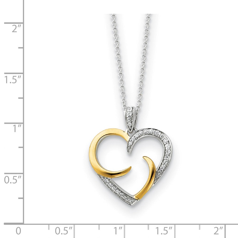 Alternate view of the Rhodium &amp; Gold Tone Plated Silver &amp; CZ The Arms of Love Heart Necklace by The Black Bow Jewelry Co.