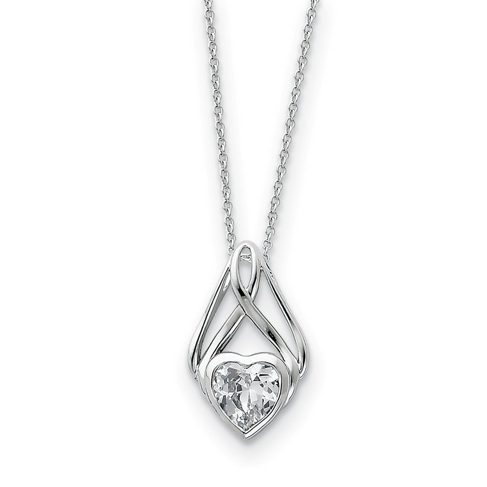 Rhodium Sterling Silver &amp; CZ Wrapped Around My Heart Necklace, 18 Inch, Item N8687 by The Black Bow Jewelry Co.