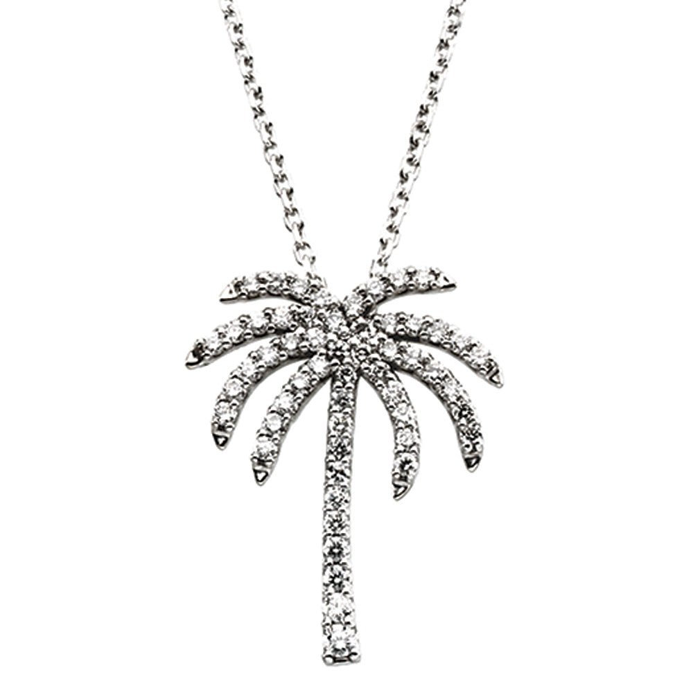 1/3 cttw Diamond Palm Tree Necklace in 14k White Gold, Item N9144 by The Black Bow Jewelry Co.