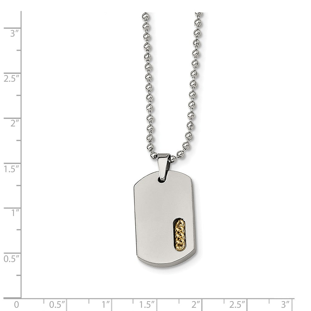 Alternate view of the Titanium and Gold Tone Accent Dog Tag Necklace 22 Inch by The Black Bow Jewelry Co.