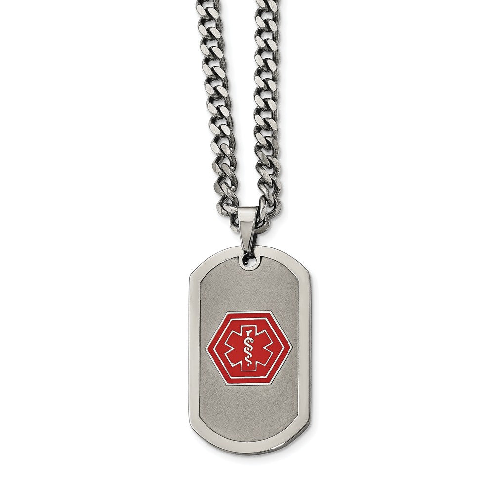 Stainless Steel Brushed Medical Dog Tag Necklace - 30 Inch, Item N9738 by The Black Bow Jewelry Co.