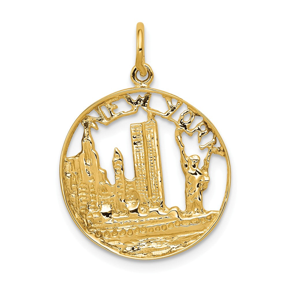 14k Yellow Gold New York Circle Charm, 18mm, Item P10007 by The Black Bow Jewelry Co.