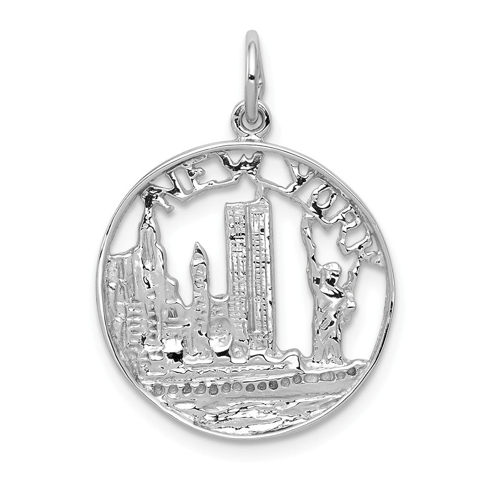 14k White Gold New York Circle Charm, 18mm, Item P10008 by The Black Bow Jewelry Co.