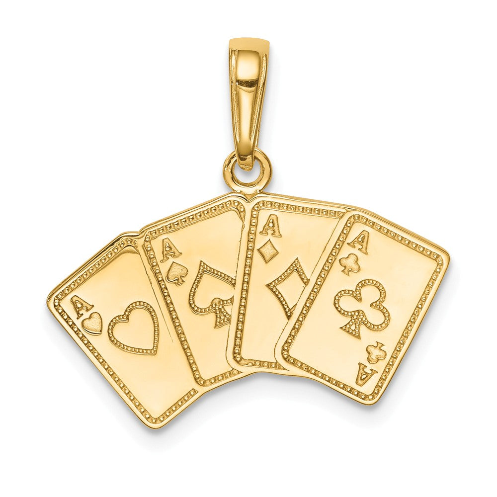 14k Yellow Gold Four of a Kind Aces Playing Cards Pendant, Item P10112 by The Black Bow Jewelry Co.