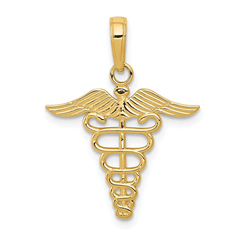 14k Yellow Gold Polished Caduceus Pendant, Item P10313 by The Black Bow Jewelry Co.