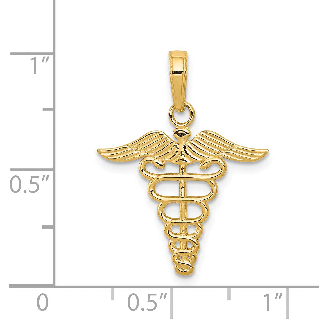 Alternate view of the 14k Yellow Gold Polished Caduceus Pendant by The Black Bow Jewelry Co.