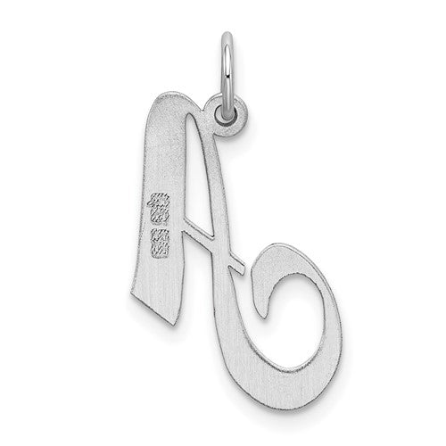Alternate view of the Sterling Silver, Ella Collection Medium Fancy Script Initial A Pendant by The Black Bow Jewelry Co.