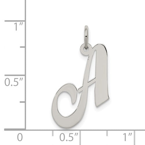 Alternate view of the Sterling Silver, Ella Collection Medium Fancy Script Initial A Pendant by The Black Bow Jewelry Co.