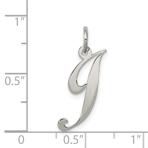 Alternate view of the Sterling Silver, Ella Collection Medium Fancy Script Initial J Pendant by The Black Bow Jewelry Co.