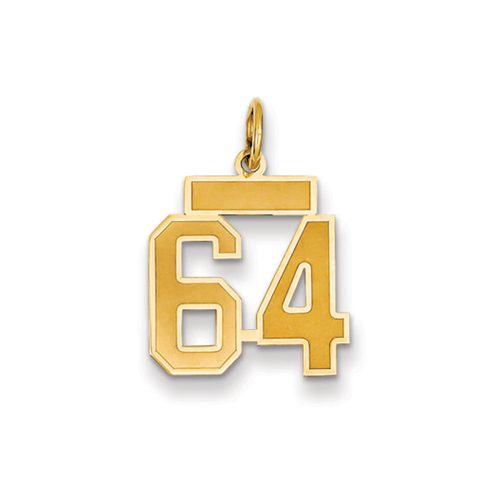14k Yellow Gold, Jersey Collection, Small Number 64 Pendant, Item P10400-64 by The Black Bow Jewelry Co.