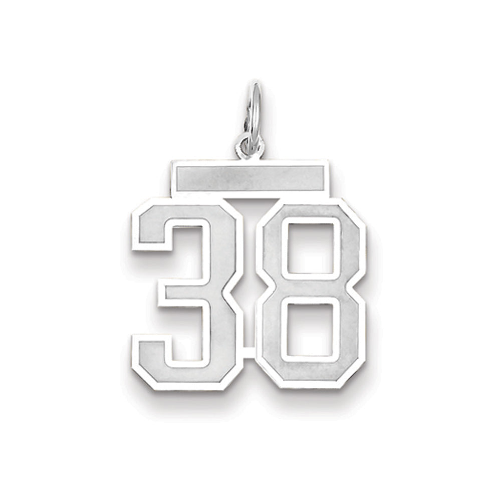 14k White Gold, Jersey Collection, Medium Number 38 Pendant, Item P10403-38 by The Black Bow Jewelry Co.