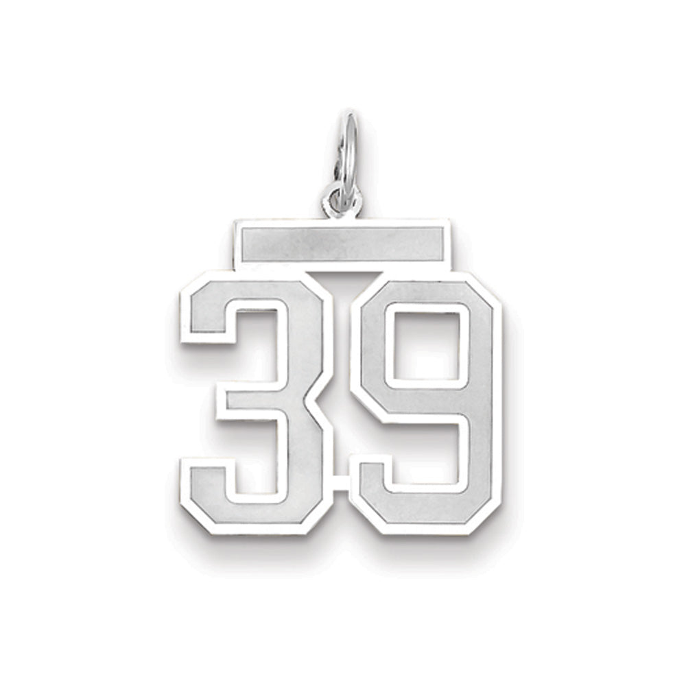 14k White Gold, Jersey Collection, Medium Number 39 Pendant, Item P10403-39 by The Black Bow Jewelry Co.