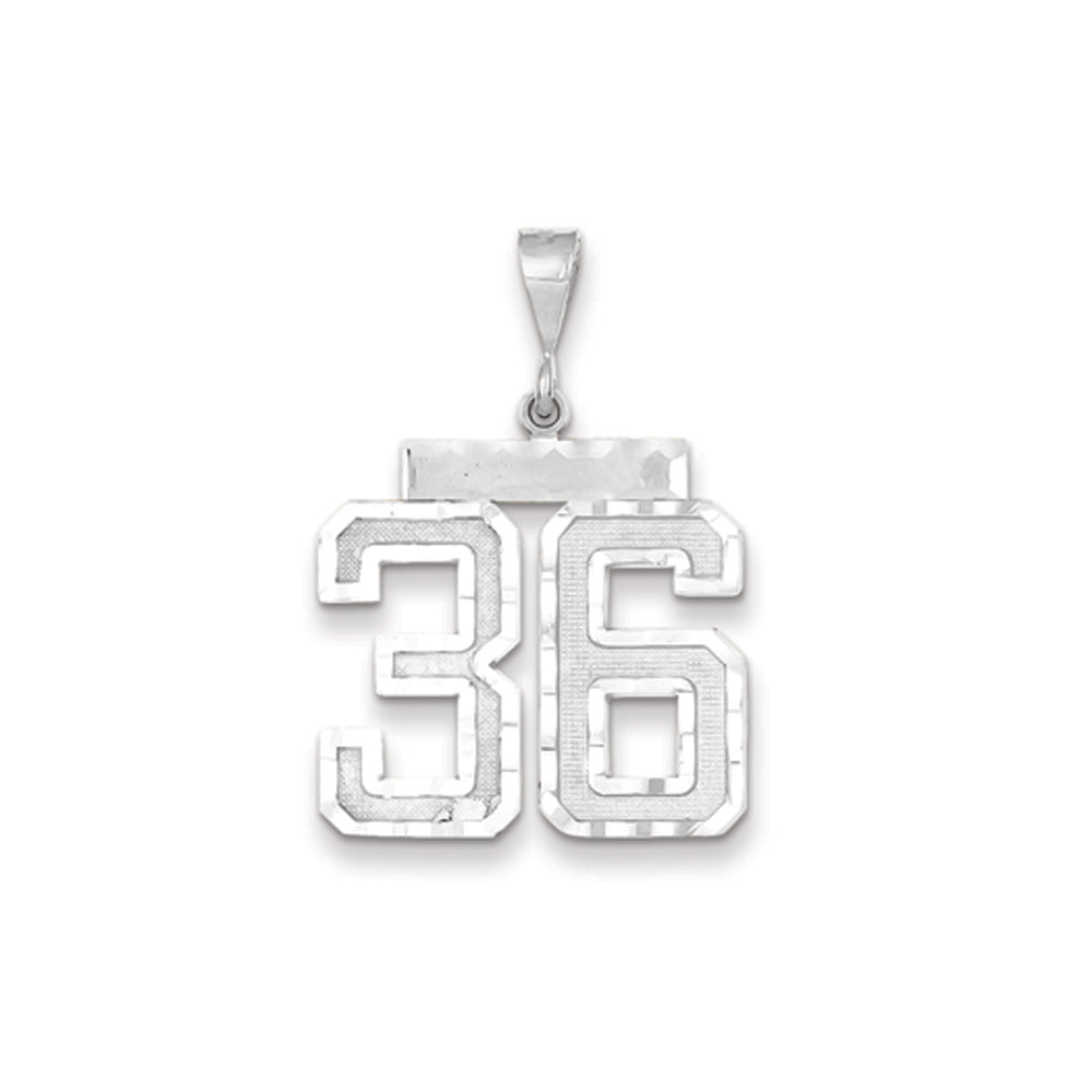 14k White Gold, Varsity Collection, Large D/C Pendant, Number 36, Item P10412-36 by The Black Bow Jewelry Co.