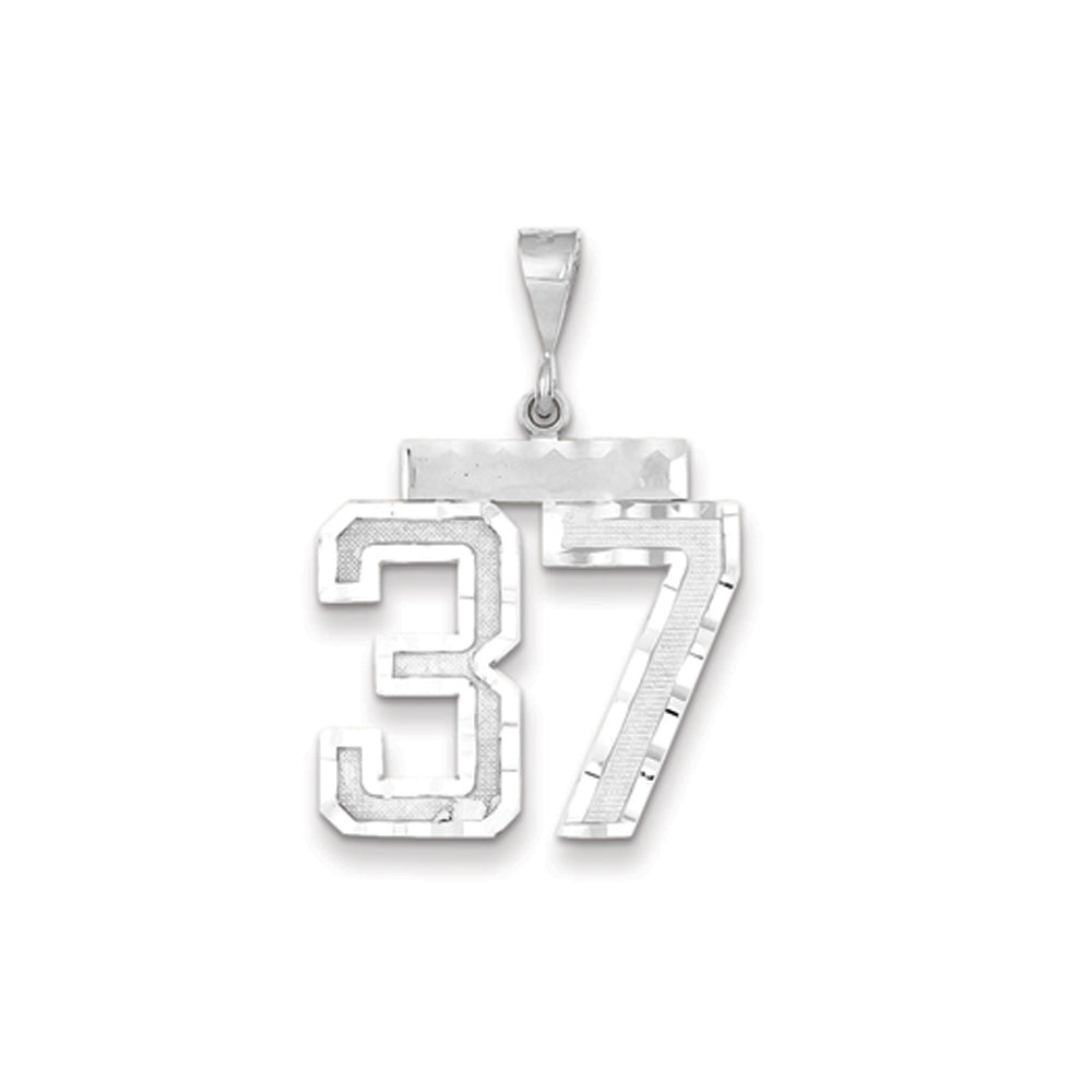 14k White Gold, Varsity Collection, Large D/C Pendant, Number 37, Item P10412-37 by The Black Bow Jewelry Co.