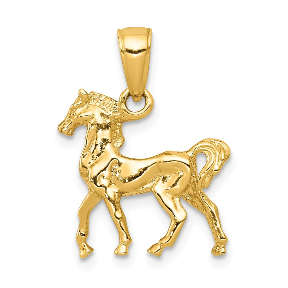 14k Yellow Gold 3D Small Walking Horse Pendant, Item P10502 by The Black Bow Jewelry Co.