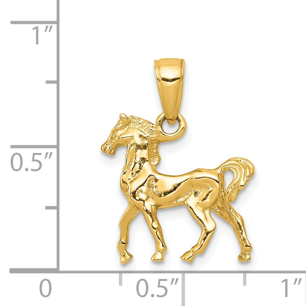Alternate view of the 14k Yellow Gold 3D Small Walking Horse Pendant by The Black Bow Jewelry Co.