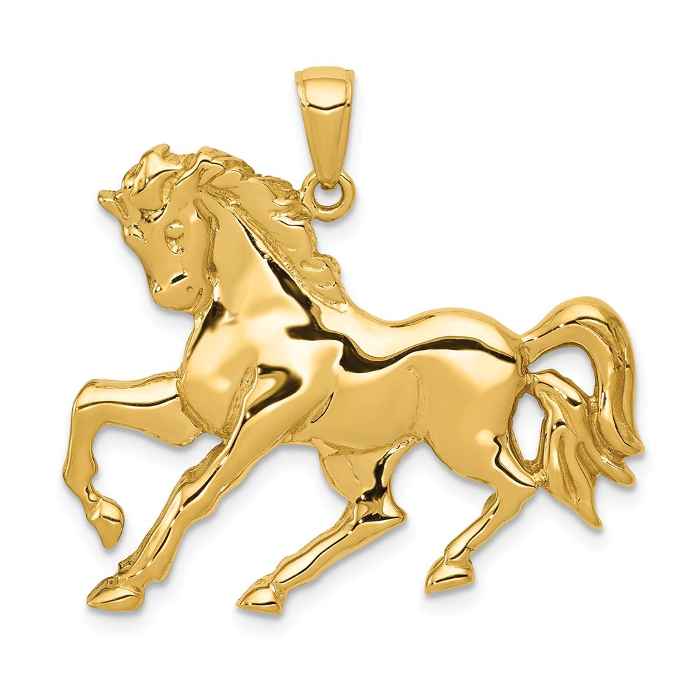 14k Yellow Gold Large Galloping Horse Pendant, Item P10525 by The Black Bow Jewelry Co.