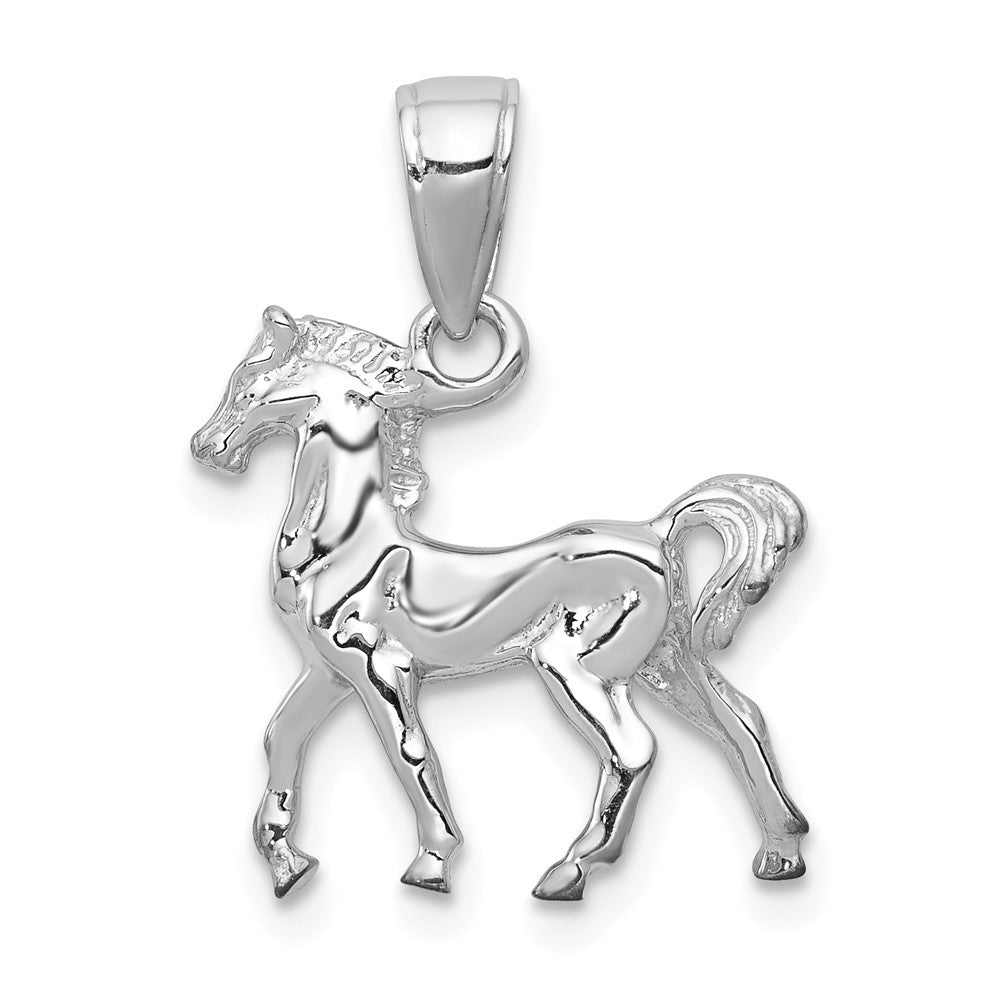 14k White Gold 3D Prancing Horse Pendant, Item P10593 by The Black Bow Jewelry Co.