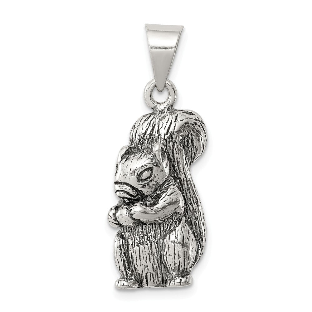 Sterling Silver Large Antiqued Squirrel with Nut Pendant, Item P10796 by The Black Bow Jewelry Co.