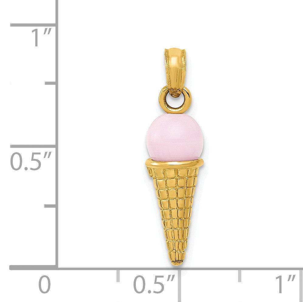 Alternate view of the 14k Yellow Gold 3D Pink Ice Cream Cone Pendant by The Black Bow Jewelry Co.