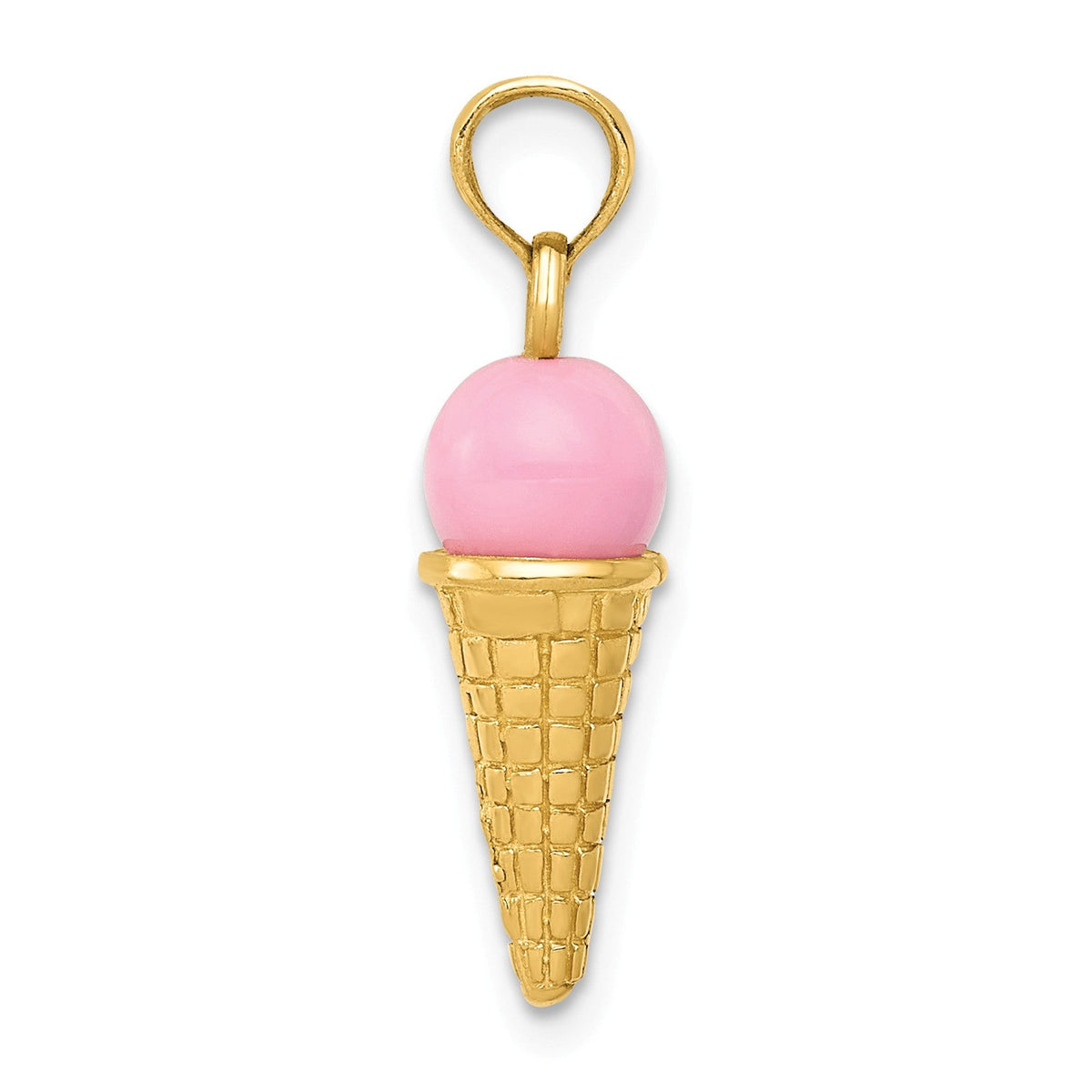 Alternate view of the 14k Yellow Gold 3D Pink Ice Cream Cone Pendant by The Black Bow Jewelry Co.