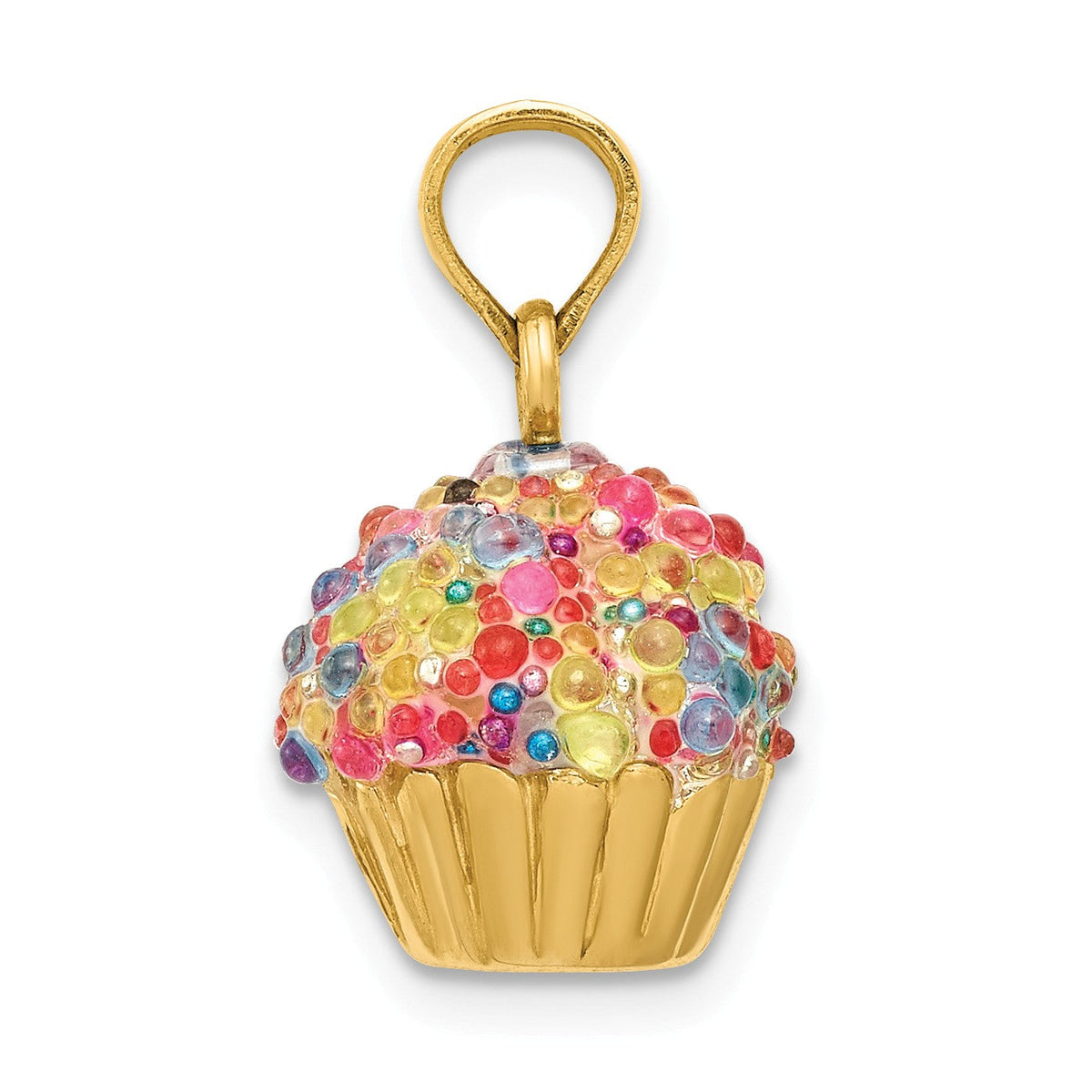 Alternate view of the 14k Yellow Gold 3D Bead Icing Cupcake Pendant by The Black Bow Jewelry Co.