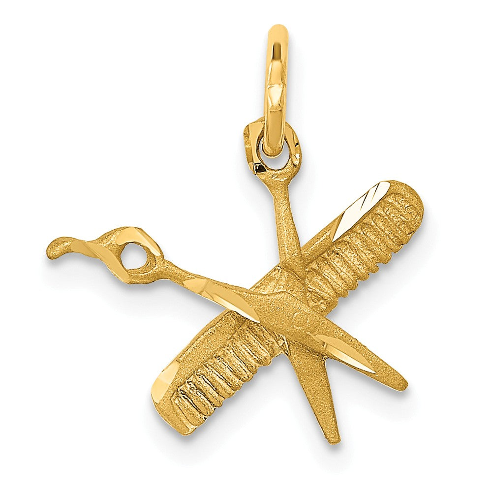 14k Yellow Gold Comb and Scissors Charm, Item P11034 by The Black Bow Jewelry Co.