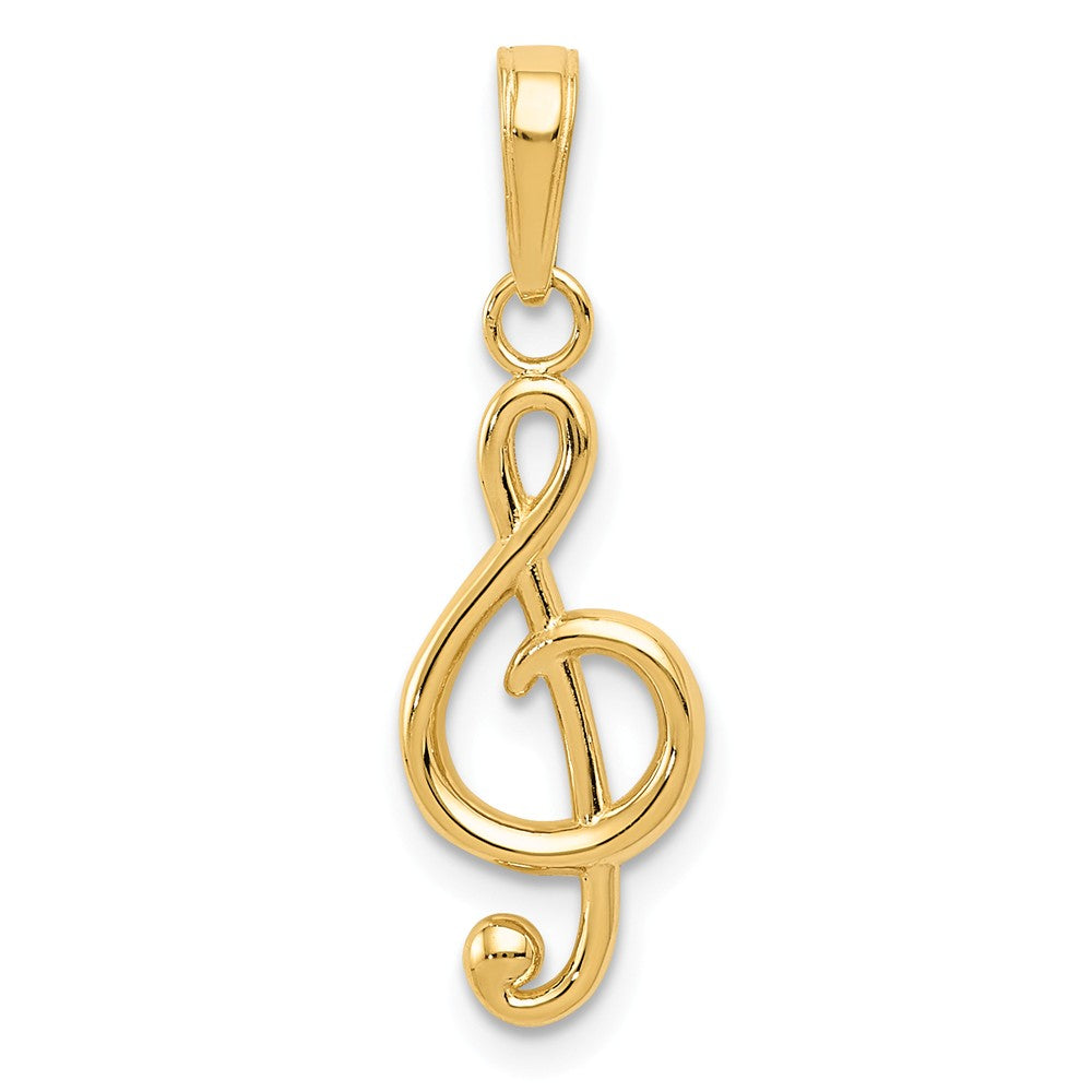 14k Yellow Gold 2D Treble Clef Pendant, Item P11168 by The Black Bow Jewelry Co.