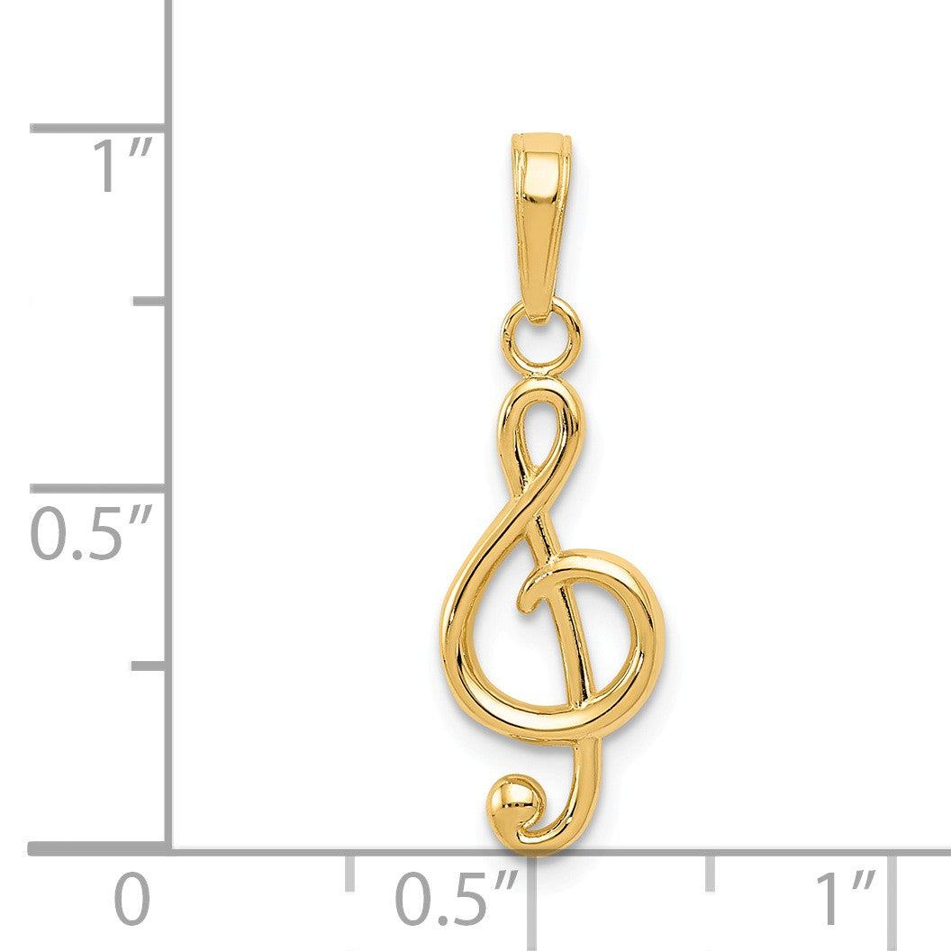 Alternate view of the 14k Yellow Gold 2D Treble Clef Pendant by The Black Bow Jewelry Co.