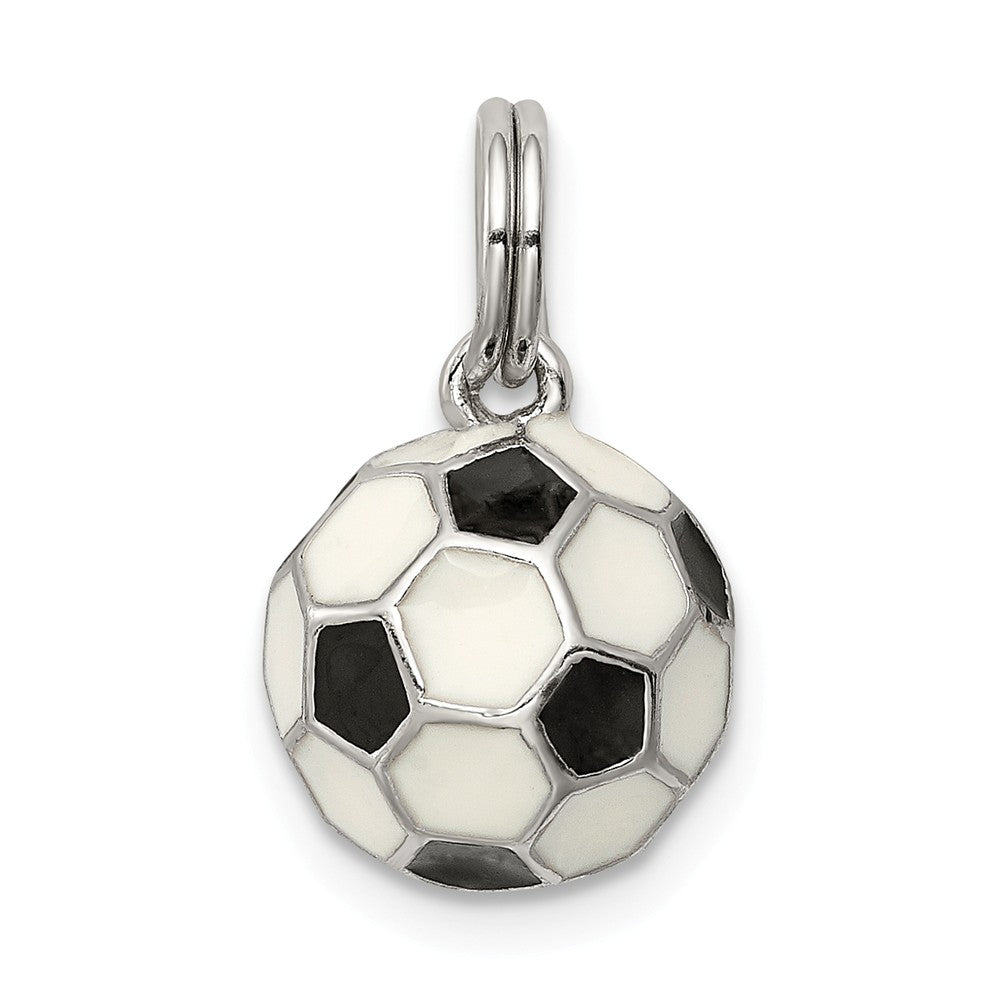 Sterling Silver, Enameled Black and White Soccer Ball Charm, 10mm, Item P11354 by The Black Bow Jewelry Co.