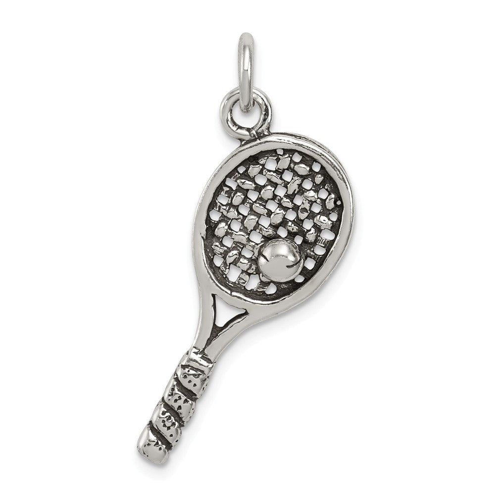 Sterling Silver Antiqued Tennis Racquet and Ball Pendant, Item P11378 by The Black Bow Jewelry Co.
