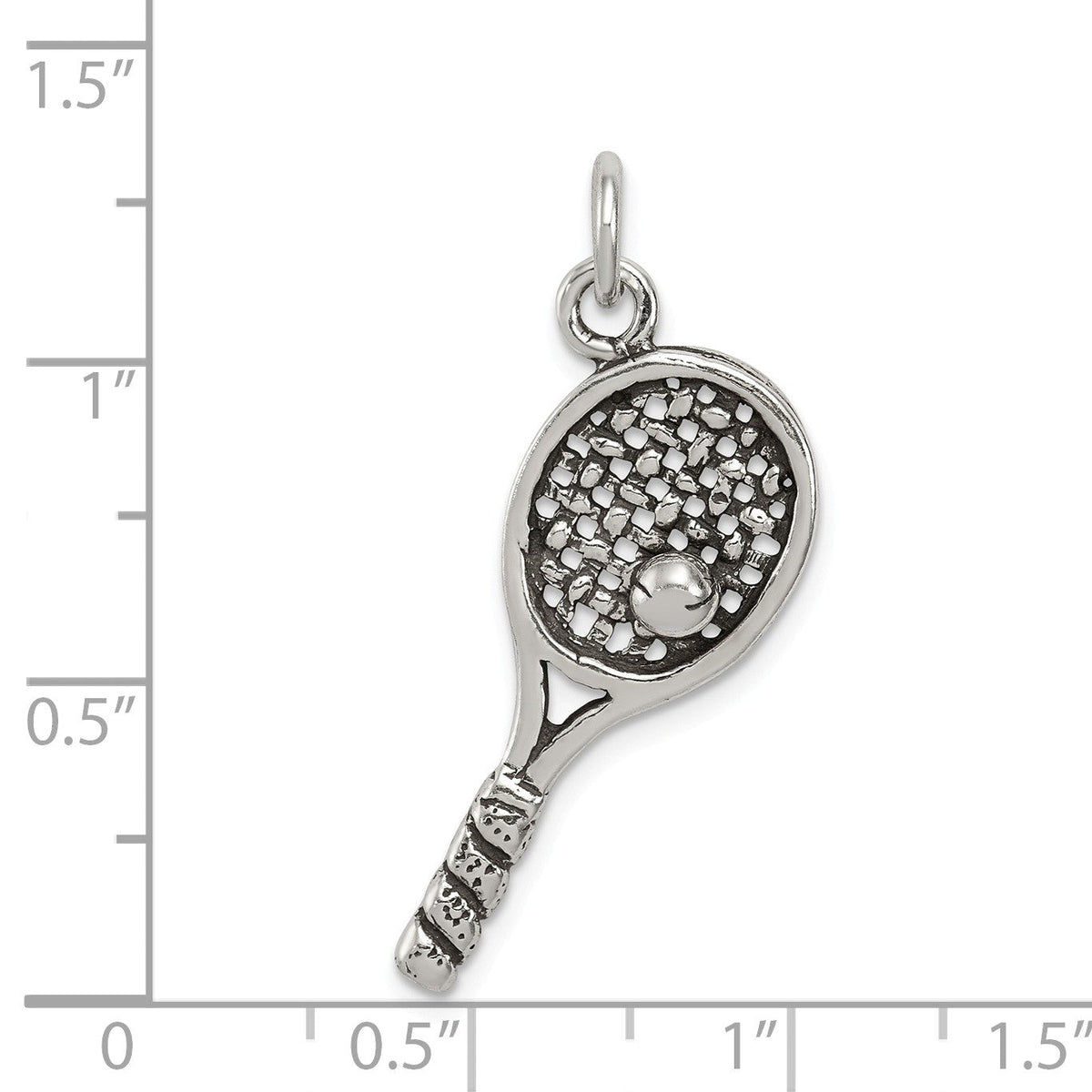 Alternate view of the Sterling Silver Antiqued Tennis Racquet and Ball Pendant by The Black Bow Jewelry Co.