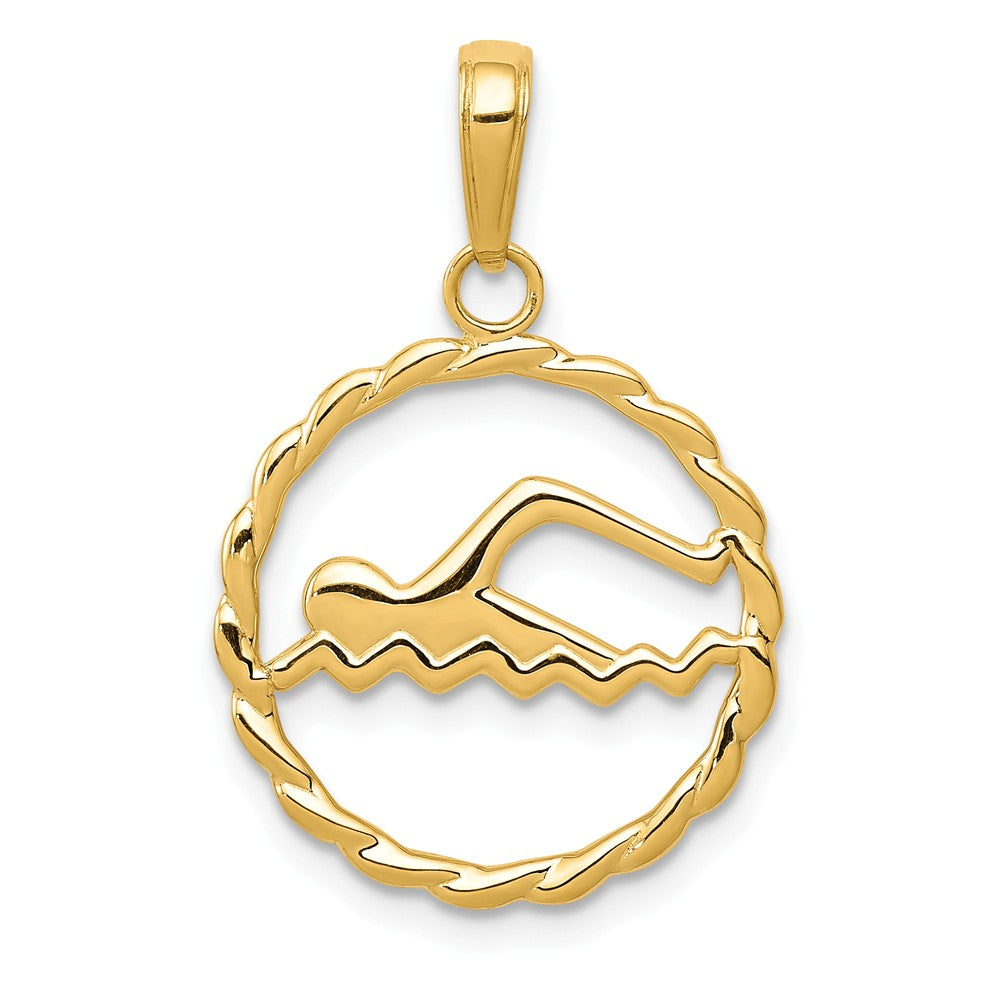 14k Yellow Gold 16mm Swimming Pendant, Item P11392 by The Black Bow Jewelry Co.