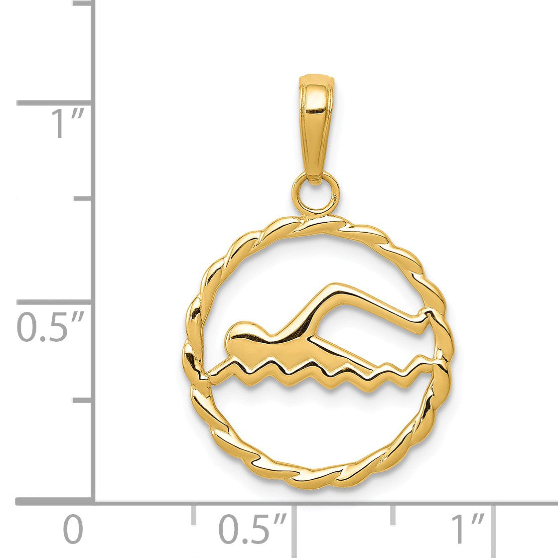 Alternate view of the 14k Yellow Gold 16mm Swimming Pendant by The Black Bow Jewelry Co.