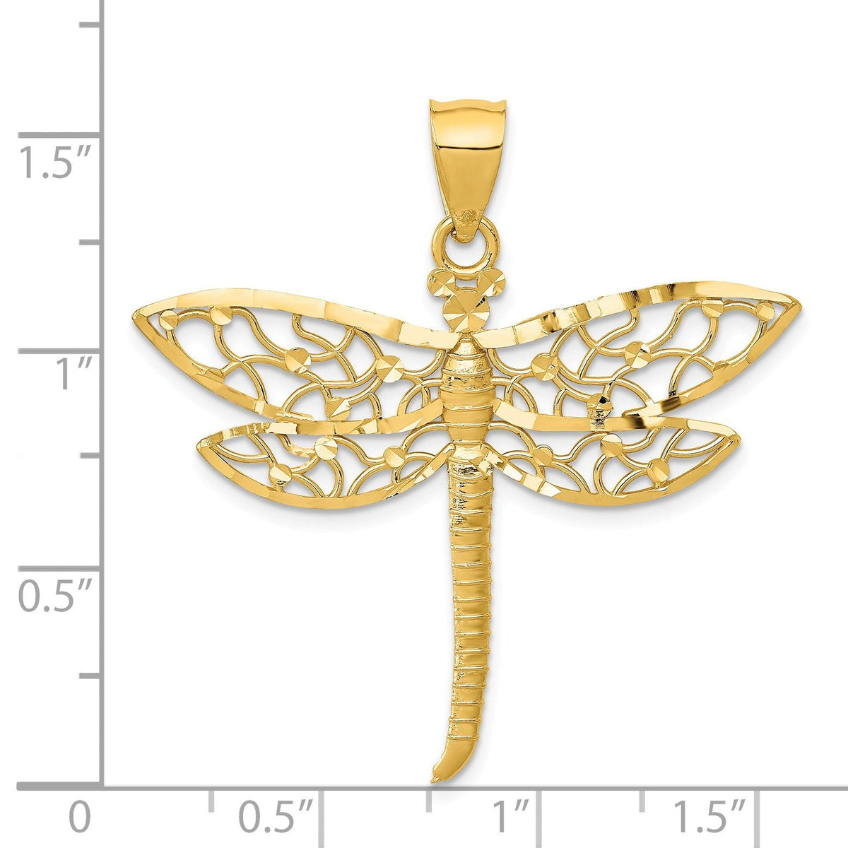 Alternate view of the 14k Yellow Gold Extra Large Diamond Cut Filigree Dragonfly Pendant by The Black Bow Jewelry Co.