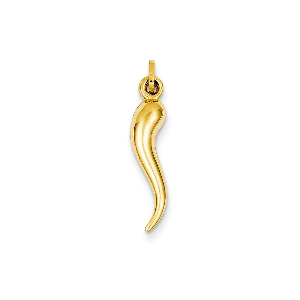 14k Yellow Gold 3D Hollow Italian Horn Pendant, 5 x 28mm, Item P11801 by The Black Bow Jewelry Co.