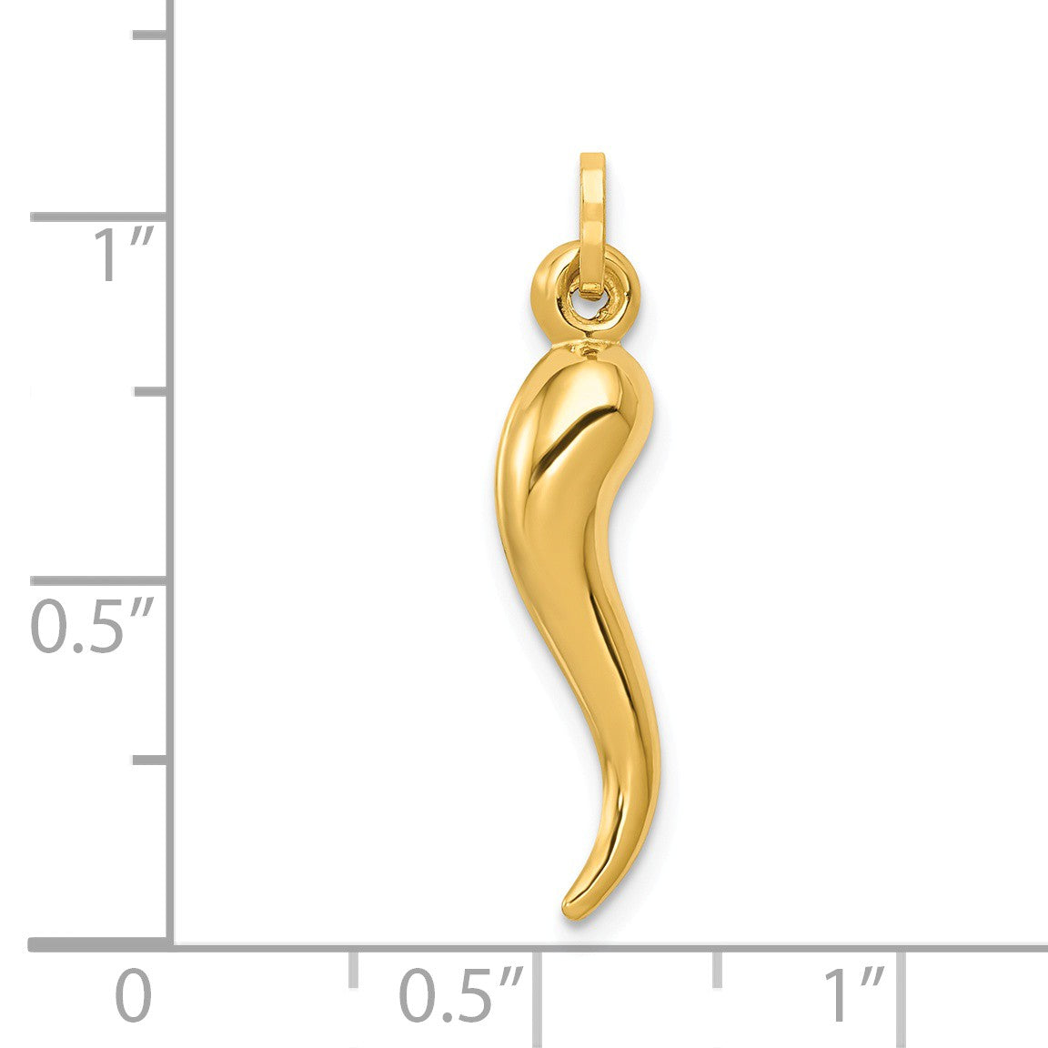 Alternate view of the 14k Yellow Gold 3D Hollow Italian Horn Pendant, 5 x 28mm by The Black Bow Jewelry Co.