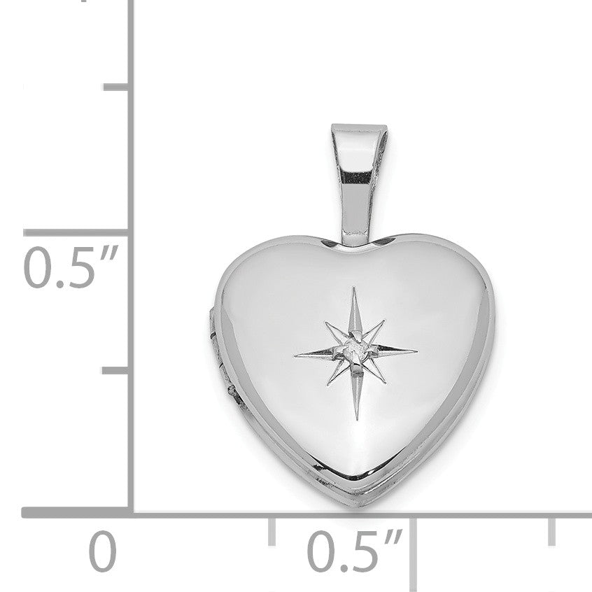 Alternate view of the 12mm Diamond Star Design Heart Shaped Locket in Sterling Silver by The Black Bow Jewelry Co.