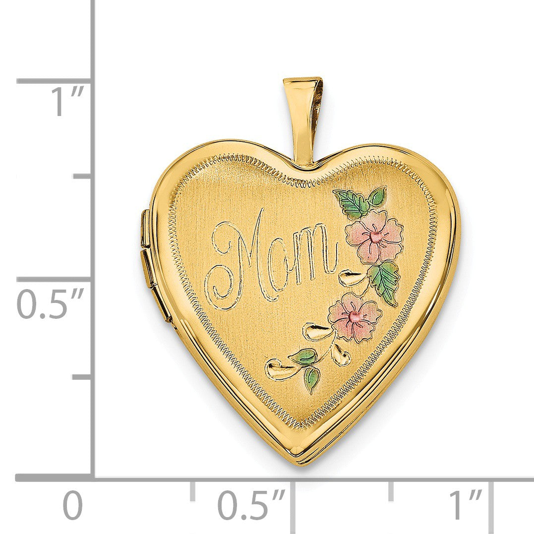 Alternate view of the 14k Yellow Gold and Enamel Mom Floral Heart Locket, 20mm by The Black Bow Jewelry Co.