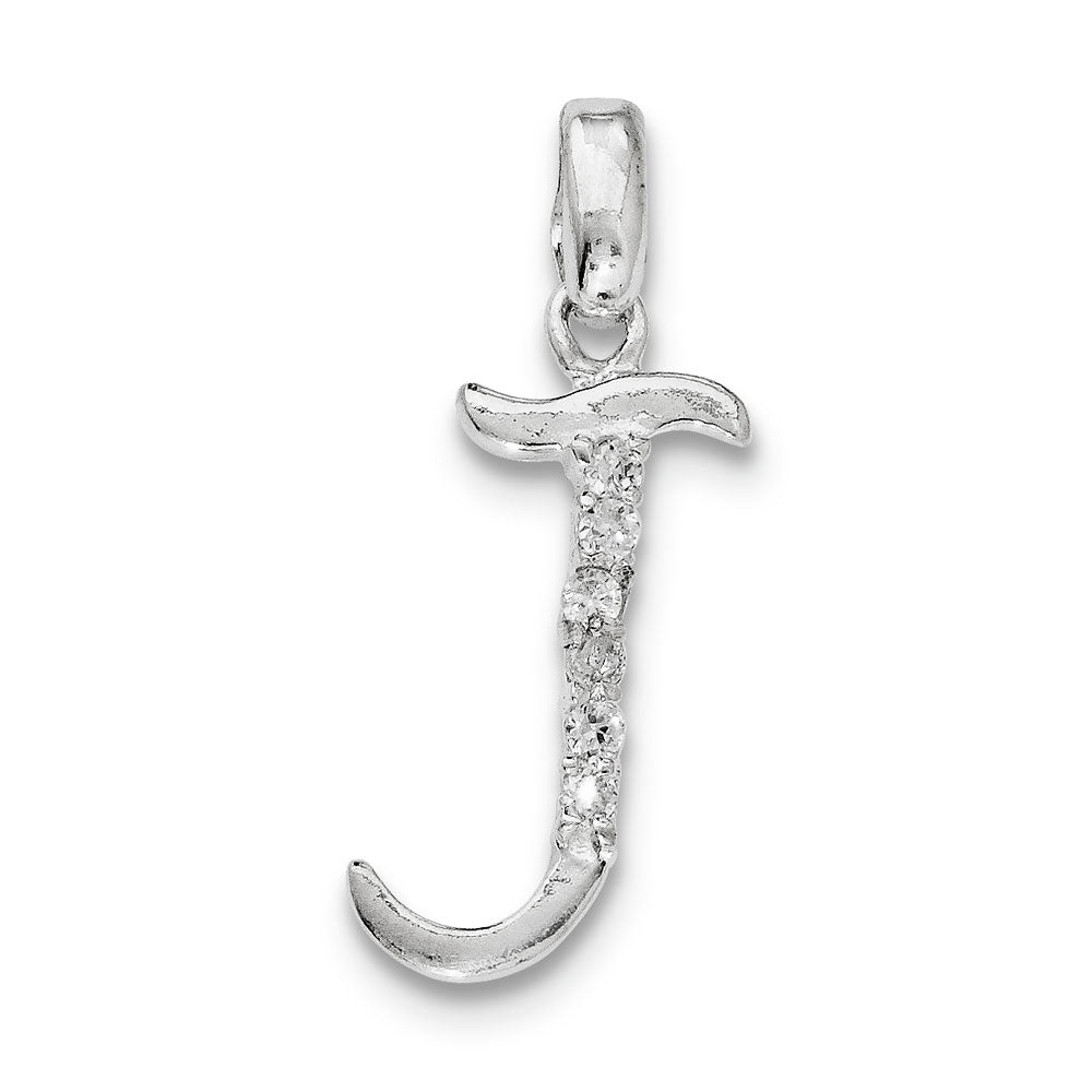 Sterling Silver and CZ, Lauren Collection, Initial J Pendant, Item P14047-J by The Black Bow Jewelry Co.