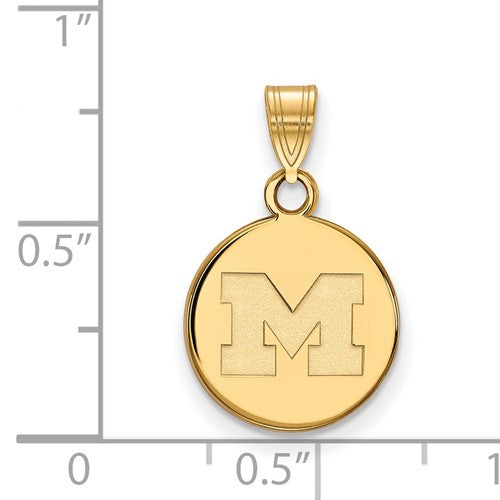 Alternate view of the 14k Yellow Gold U. of Michigan Small Initial M Disc Pendant by The Black Bow Jewelry Co.