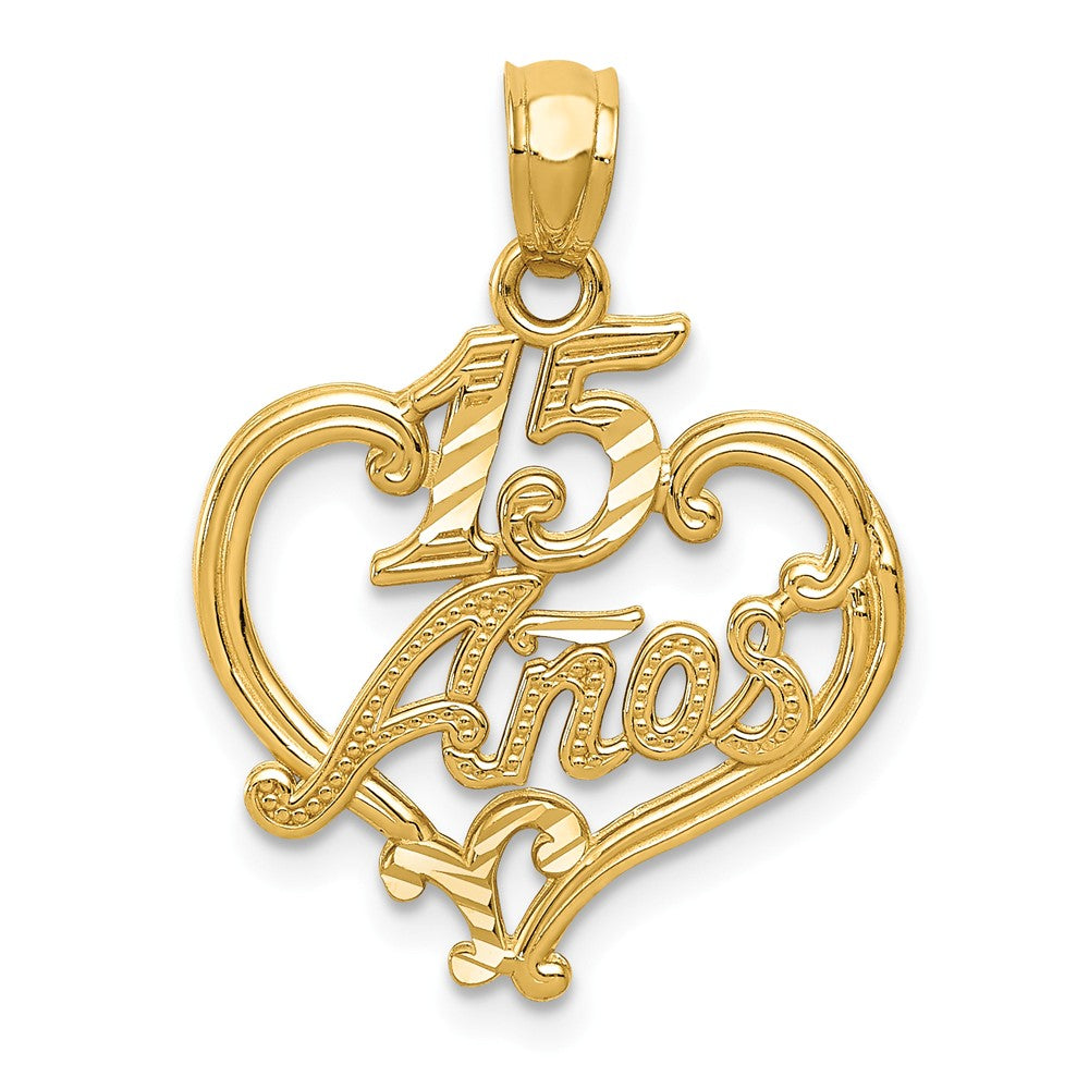 14k Yellow Gold 15 Anos Heart Pendant, 18mm, Item P26001 by The Black Bow Jewelry Co.