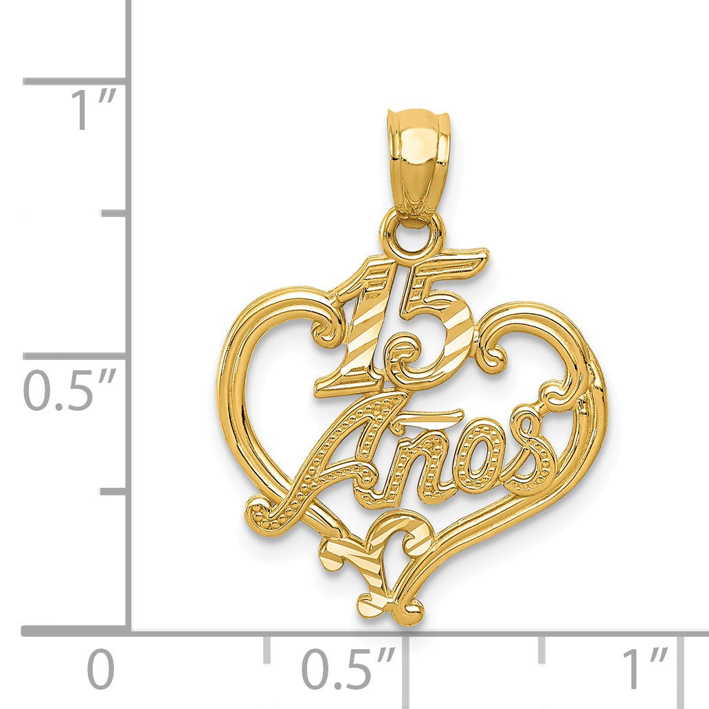 Alternate view of the 14k Yellow Gold 15 Anos Heart Pendant, 18mm by The Black Bow Jewelry Co.