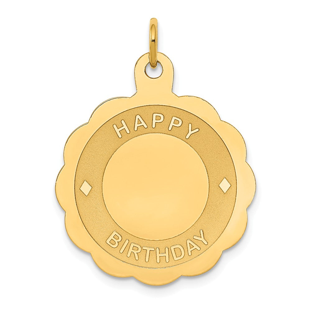 14k Yellow Gold Happy Birthday Disc Pendant, 22mm, Item P26048 by The Black Bow Jewelry Co.