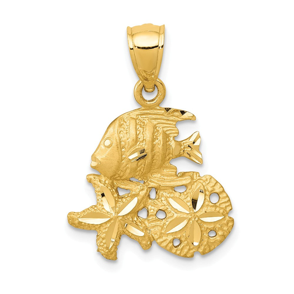 14k Yellow Gold Small Satin &amp; Diamond-Cut Sea Life Pendant, 16 x 23mm, Item P26894 by The Black Bow Jewelry Co.